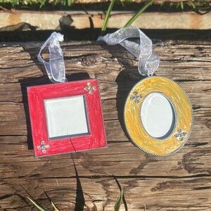 Small Mini Enamelware Frame Set Red Gold Rhinestone ornament nib